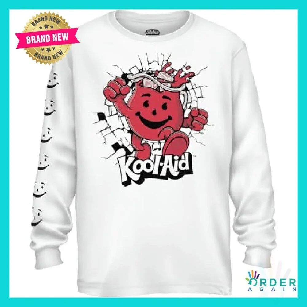 Retro Graphic Long Sleeve Tee Funny Vintage Kool-Aid Man Logo - Picture 2 of 6